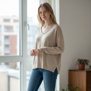 Eileen Fisher Cream V-Neck Sweater